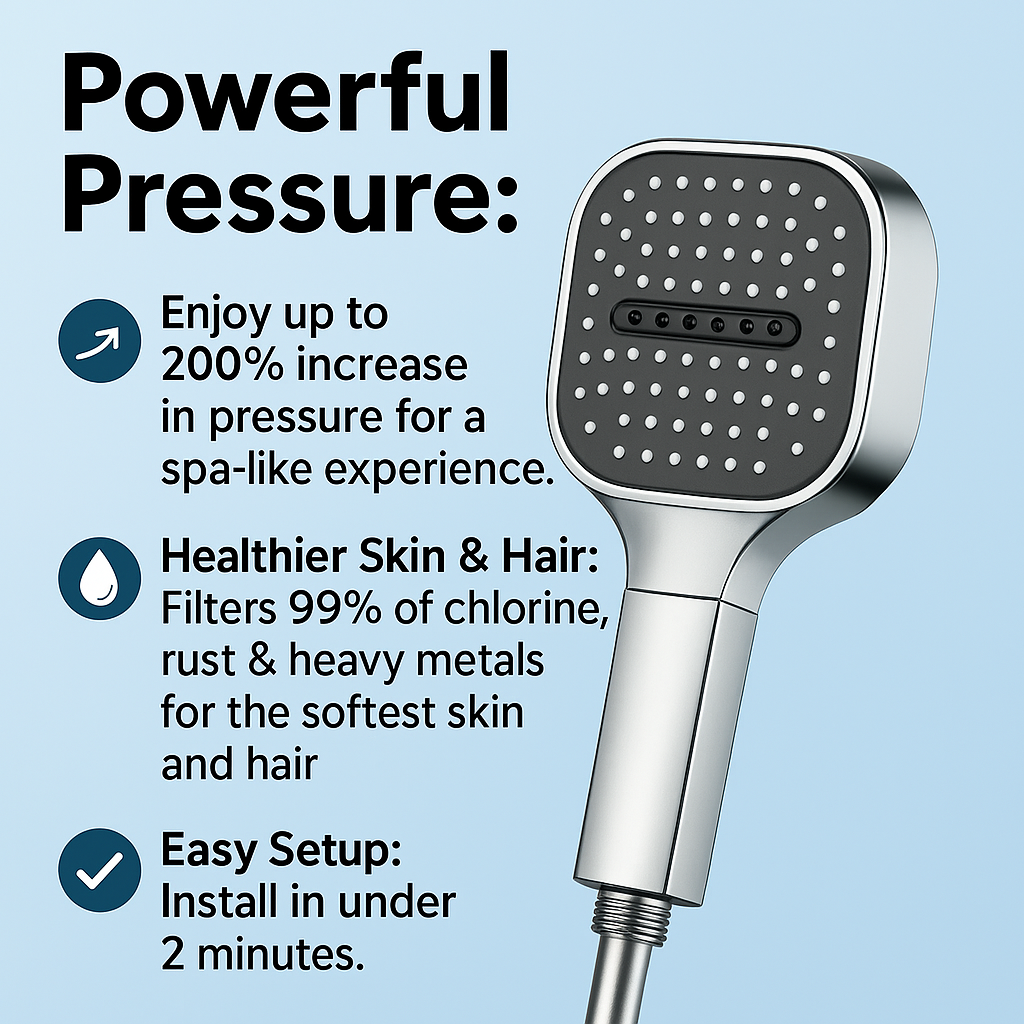 Puili | High-Pressure Shower Head | Turbo-Boost Technology & Advanced Filtration for Healthier Skin and Hair