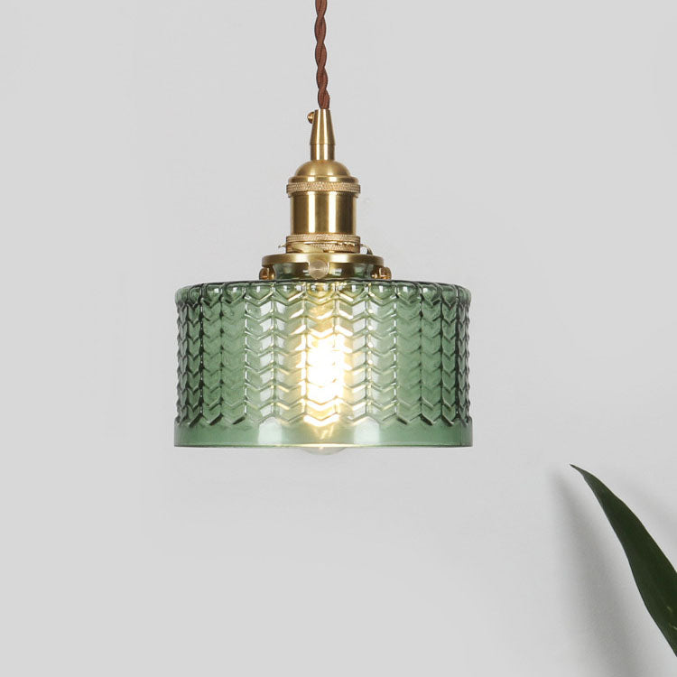 Lampada a sospensione rotonda giapponese in ottone e vetro a 1 luce