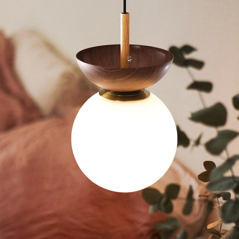 Nordic Wood Glass Globe 1-Light Ceiling Light