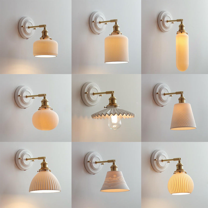 Vintage Japanese Ceramic Brass 1-Light Wall Light
