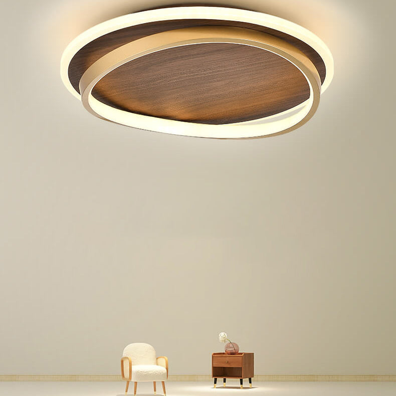 Nordic Walnut Grain Circular LED Flush Mount Ceiling Light 1-light
