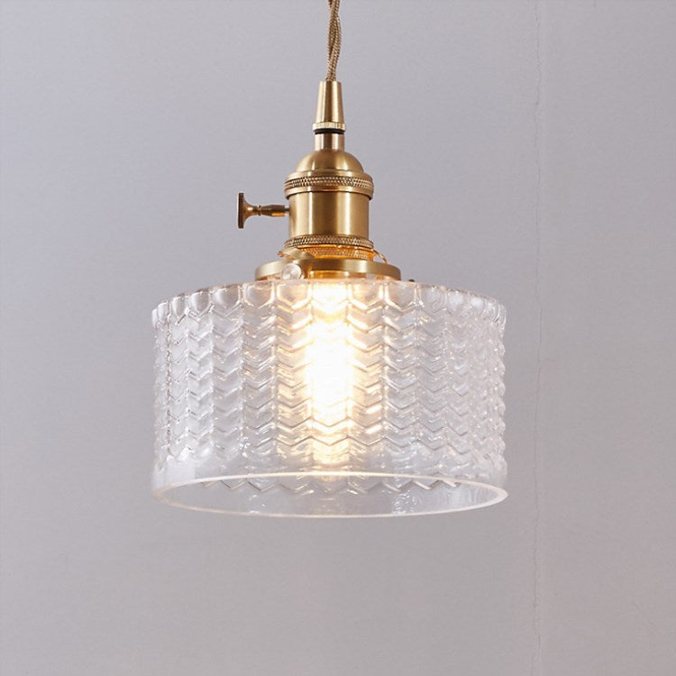 Lampada a sospensione rotonda giapponese in ottone e vetro a 1 luce