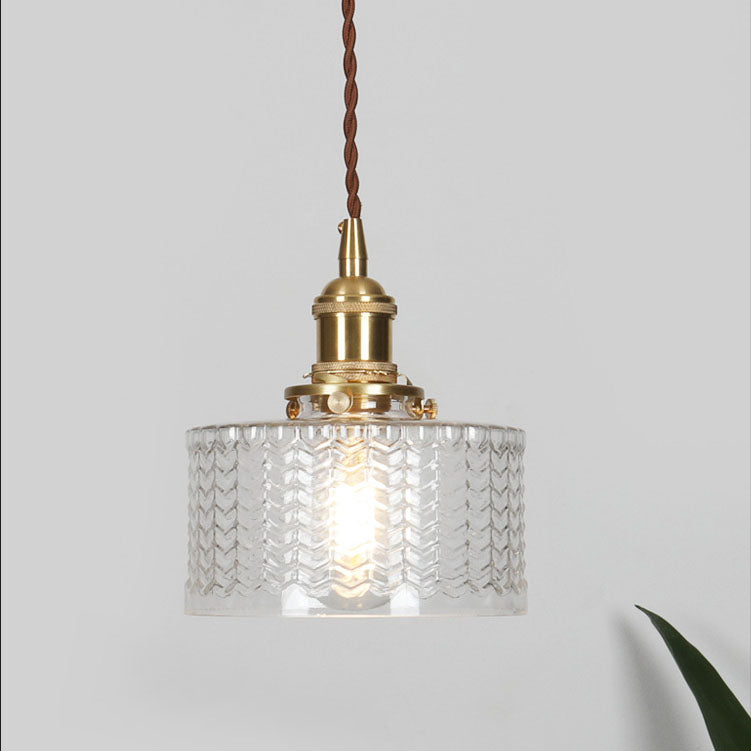 Lampada a sospensione rotonda giapponese in ottone e vetro a 1 luce