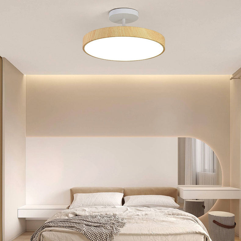 Japanese Wood Round LED Semi-Flush Mount Ceiling Light