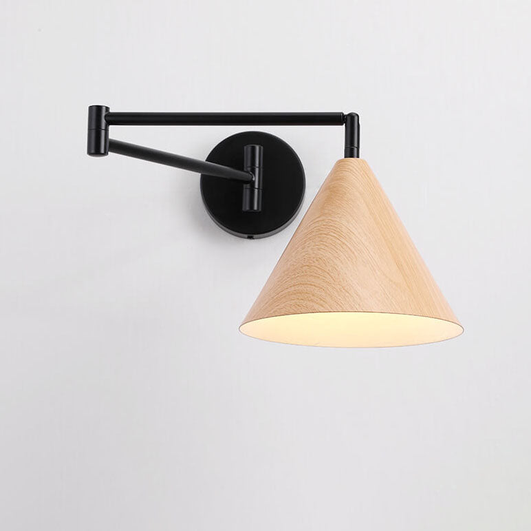 Applique da parete nordica a cono in legno con braccio oscillante a 1 luce