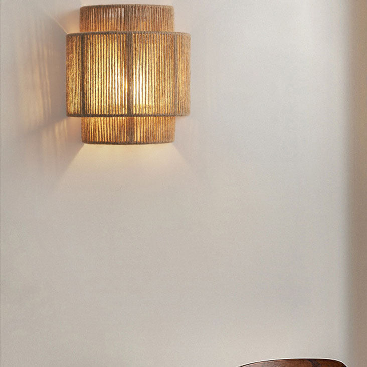 Applique da parete giapponese in rattan con corda curva 1 luce
