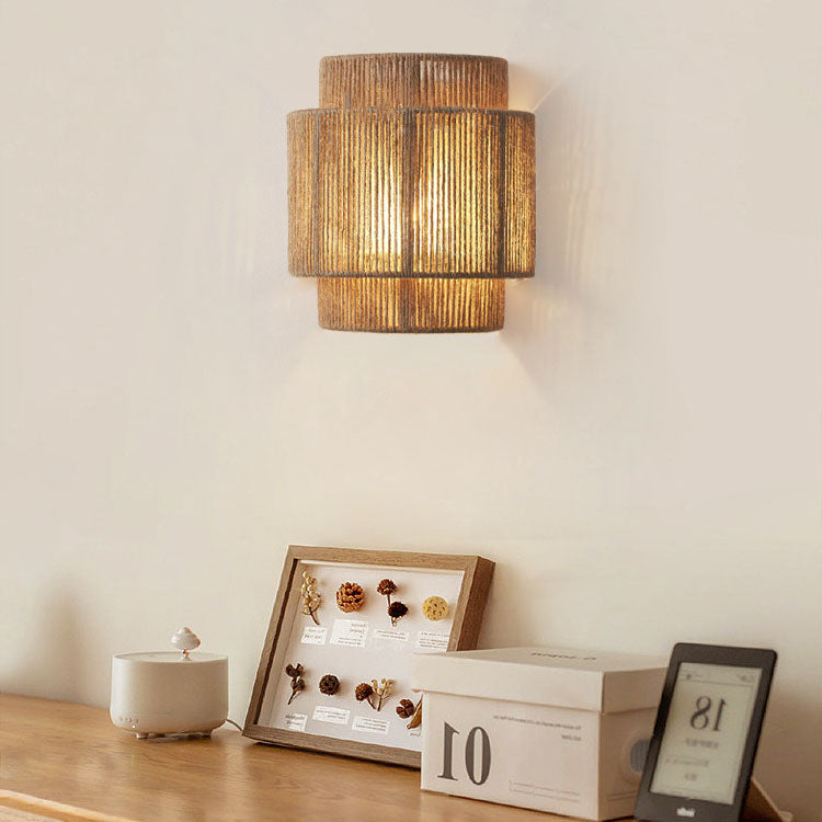 Applique da parete giapponese in rattan con corda curva 1 luce
