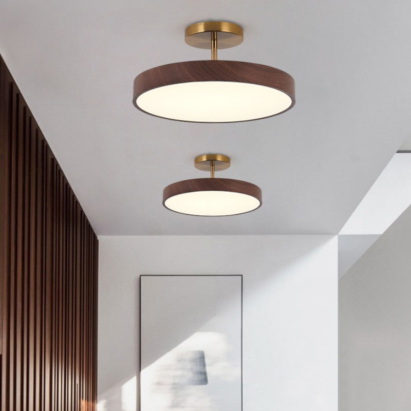 Japanese Wood Round LED Semi-Flush Mount Ceiling Light