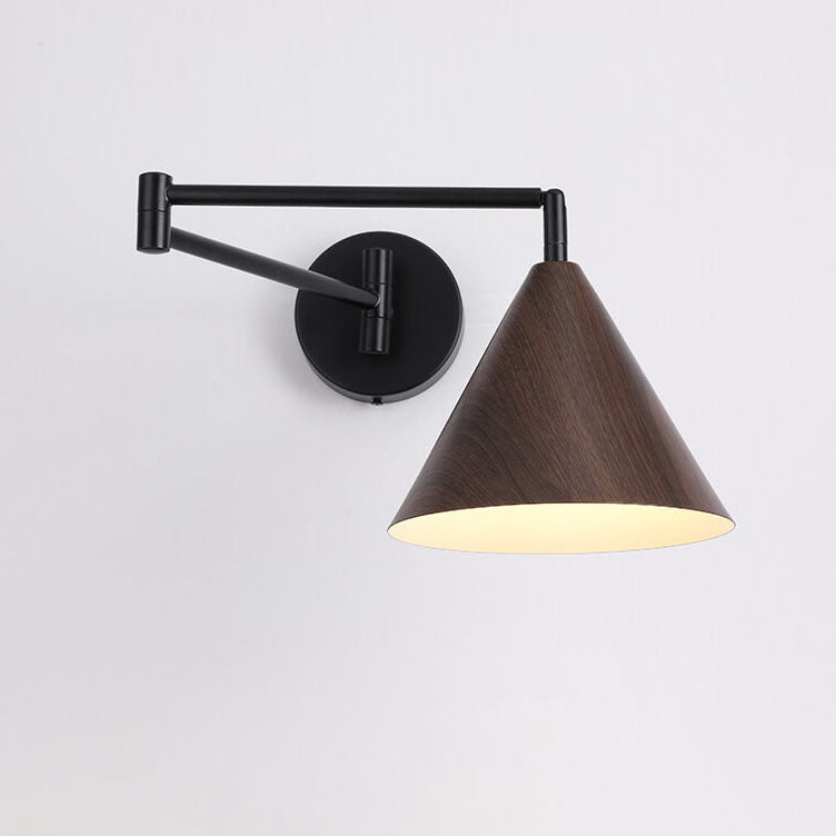 Applique da parete nordica a cono in legno con braccio oscillante a 1 luce