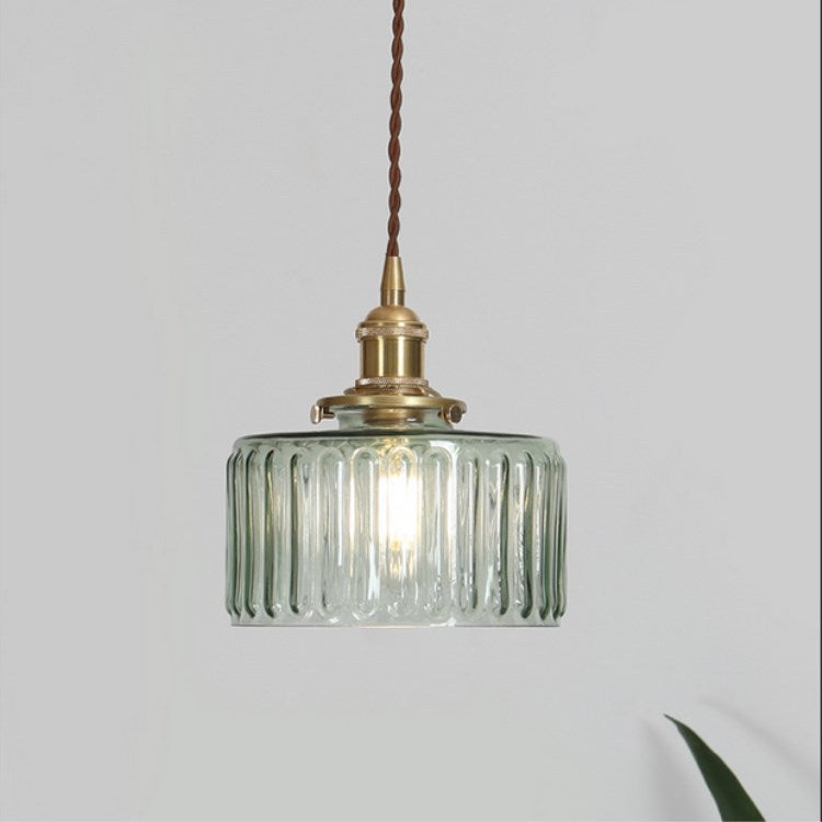 Lampada a sospensione rotonda giapponese in ottone e vetro a 1 luce