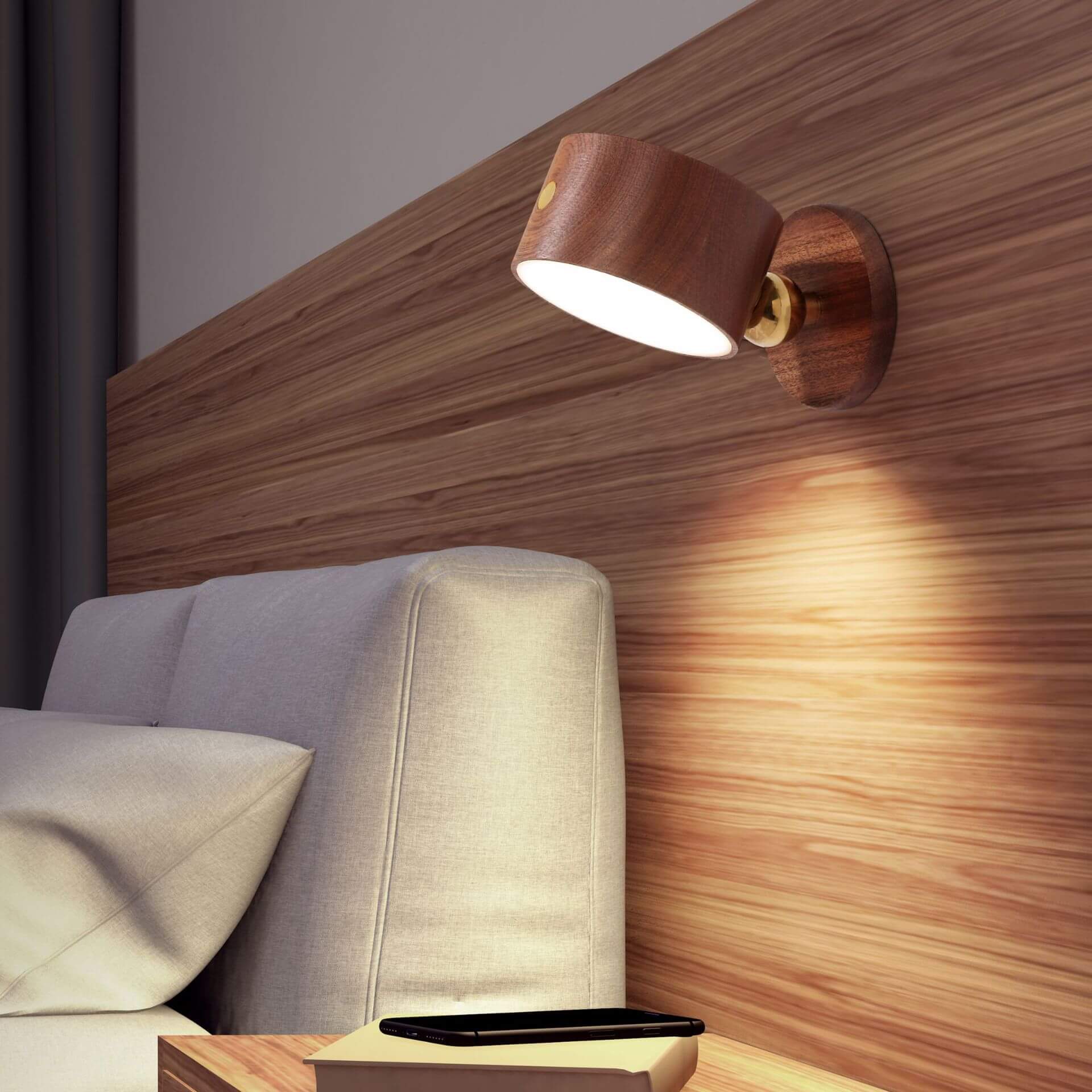 Applique da parete rotonda minimalista in legno con LED a 1 luce