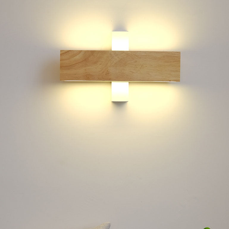 Applique da parete rettangolare in legno giapponese con LED