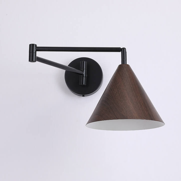 Applique da parete nordica a cono in legno con braccio oscillante a 1 luce