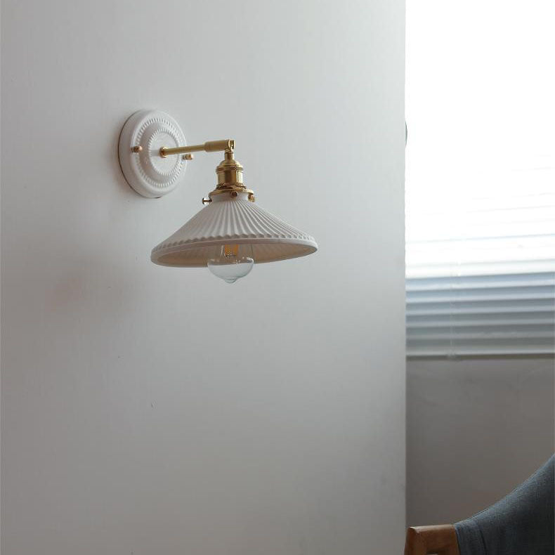 Vintage Japanese Ceramic Brass 1-Light Wall Light