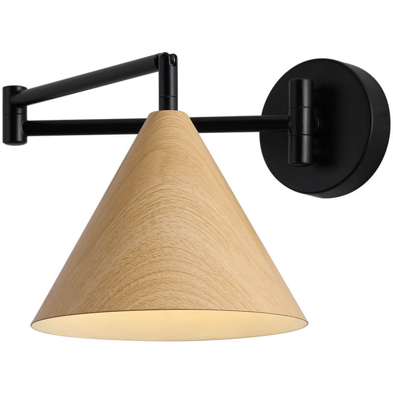 Applique da parete nordica a cono in legno con braccio oscillante a 1 luce