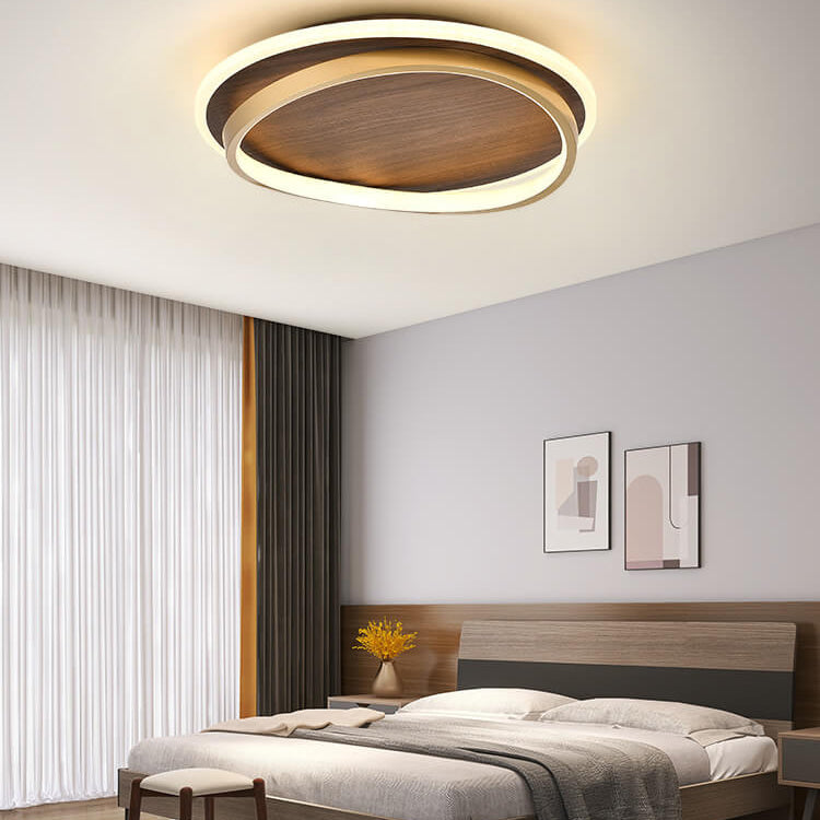 Nordic Walnut Grain Circular LED Flush Mount Ceiling Light 1-light
