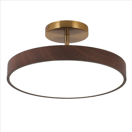 Japanese Wood Round LED Semi-Flush Mount Ceiling Light