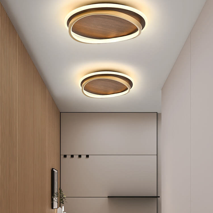 Nordic Walnut Grain Circular LED Flush Mount Ceiling Light 1-light