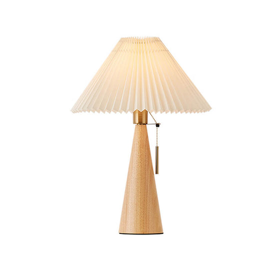 Japanese Minimalist Wooden Pleated Fabric LED Table Lamp 1-Light