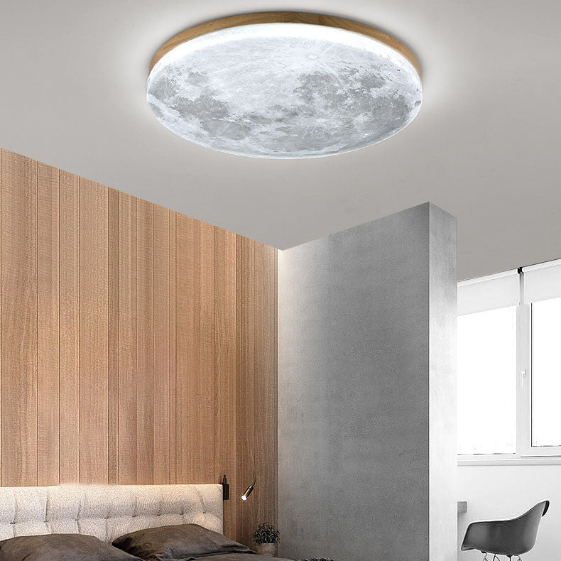 Nordic Wood & Pvc Round LED Flush Mount Ceiling Light 1-light