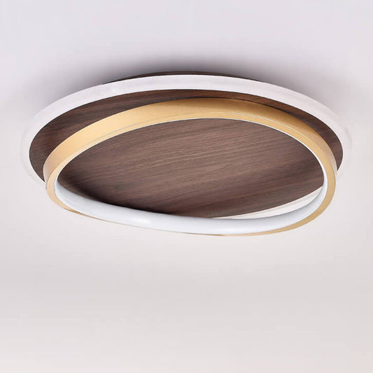 Nordic Walnut Grain Circular LED Flush Mount Ceiling Light 1-light