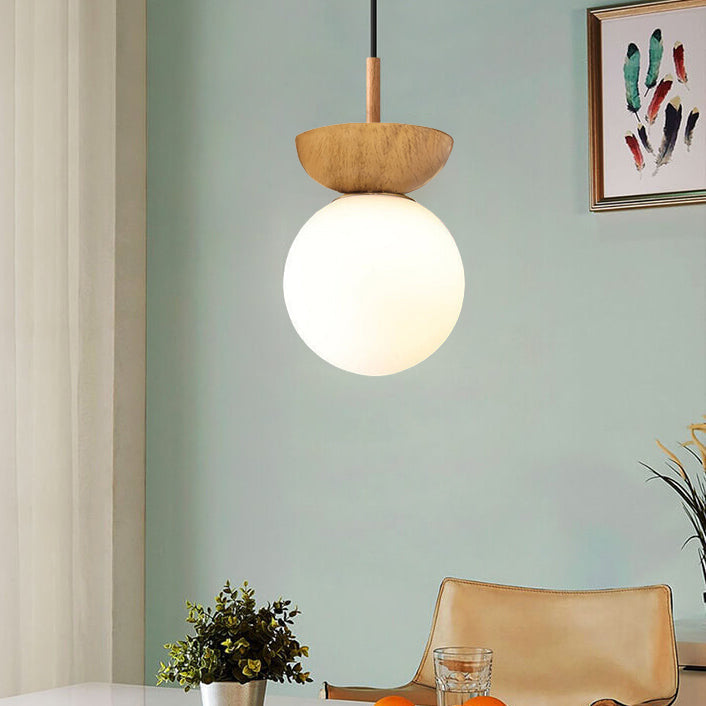Nordic Wood Glass Globe 1-Light Ceiling Light