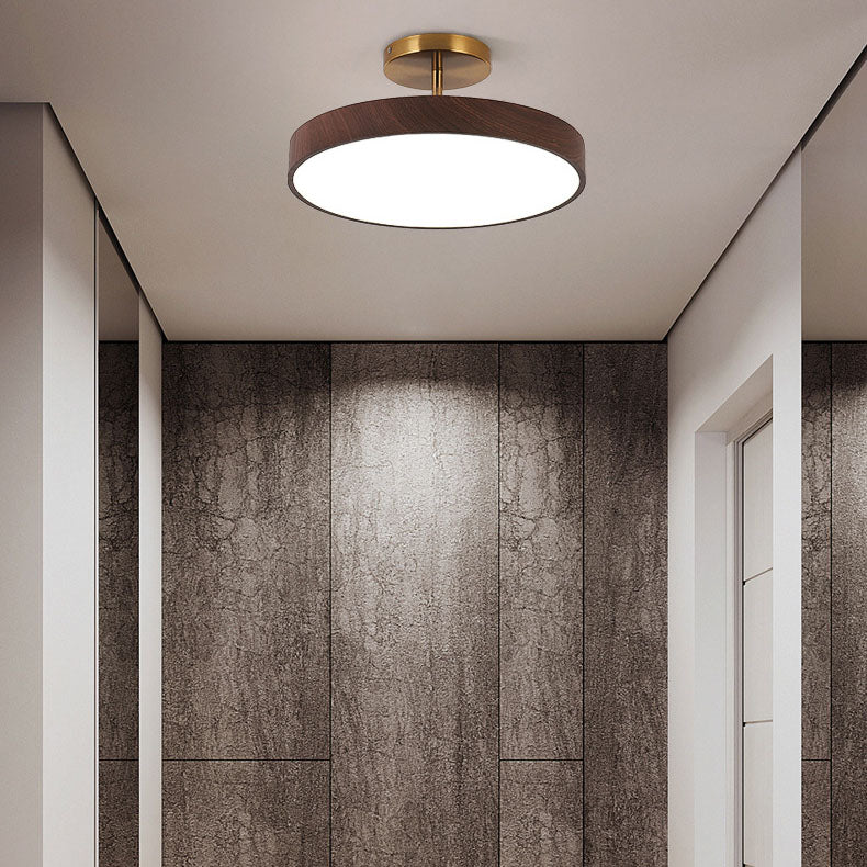 Japanese Wood Round LED Semi-Flush Mount Ceiling Light