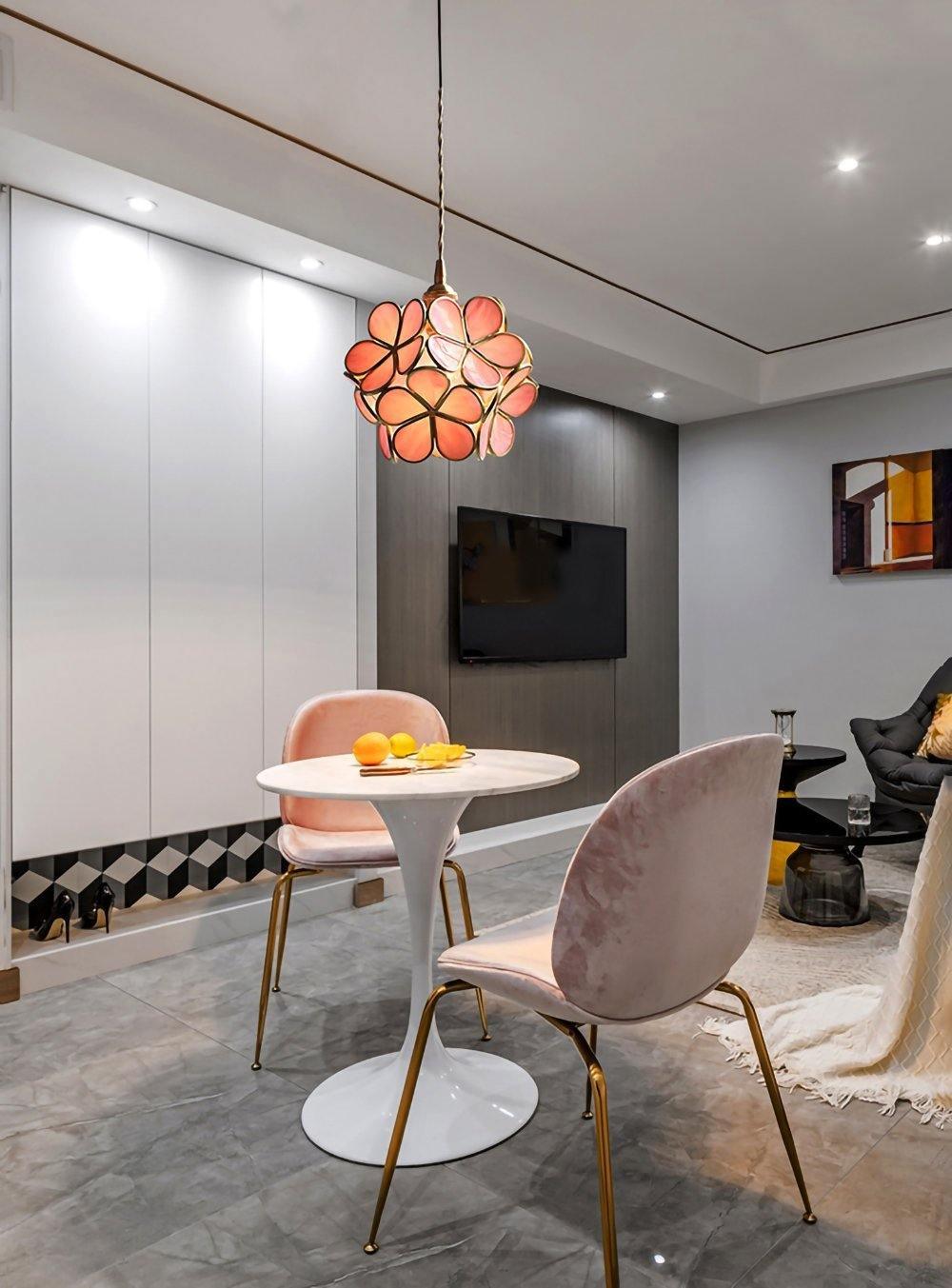 Vintage Brass Floral Glass Globe Pendant Light 1-Light