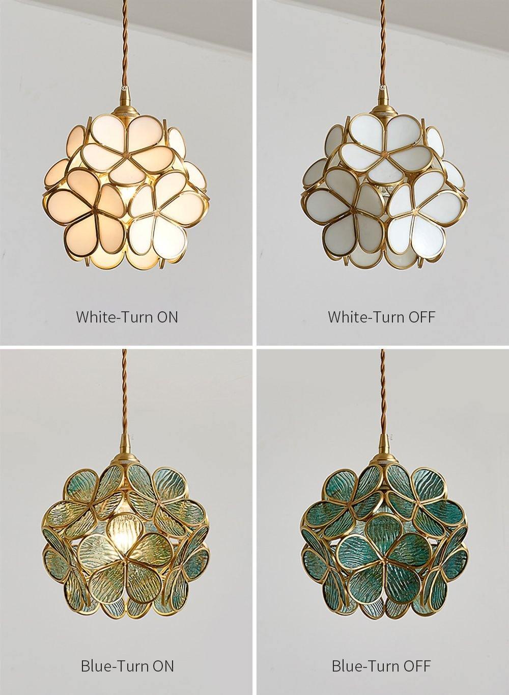 Vintage Brass Floral Glass Globe Pendant Light 1-Light