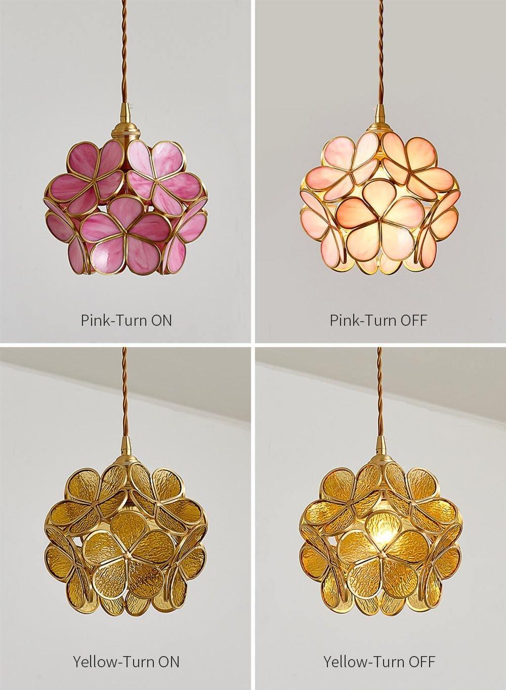 Vintage Brass Floral Glass Globe Pendant Light 1-Light