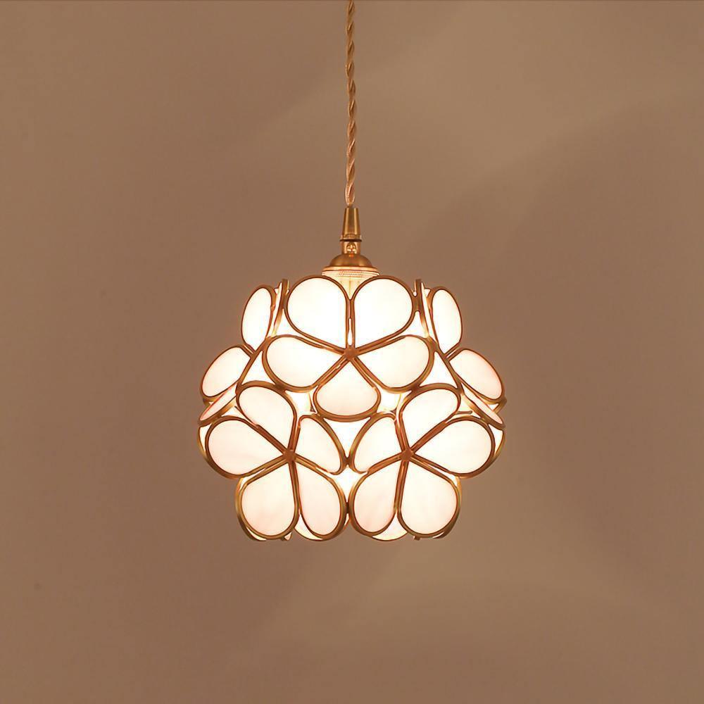 Vintage Brass Floral Glass Globe Pendant Light 1-Light