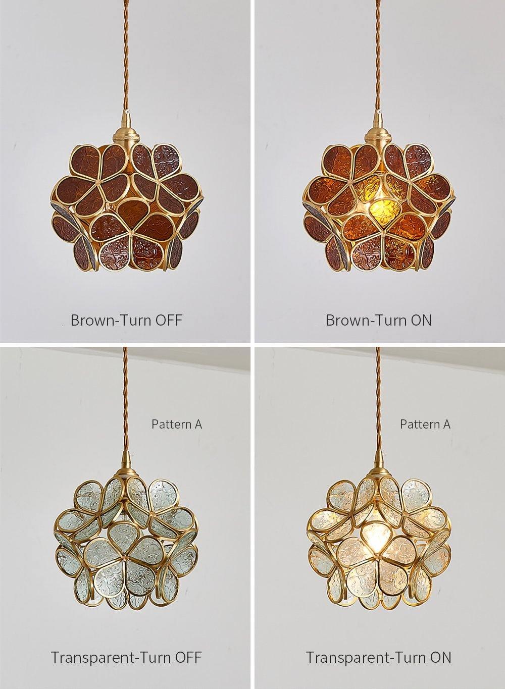 Vintage Brass Floral Glass Globe Pendant Light 1-Light