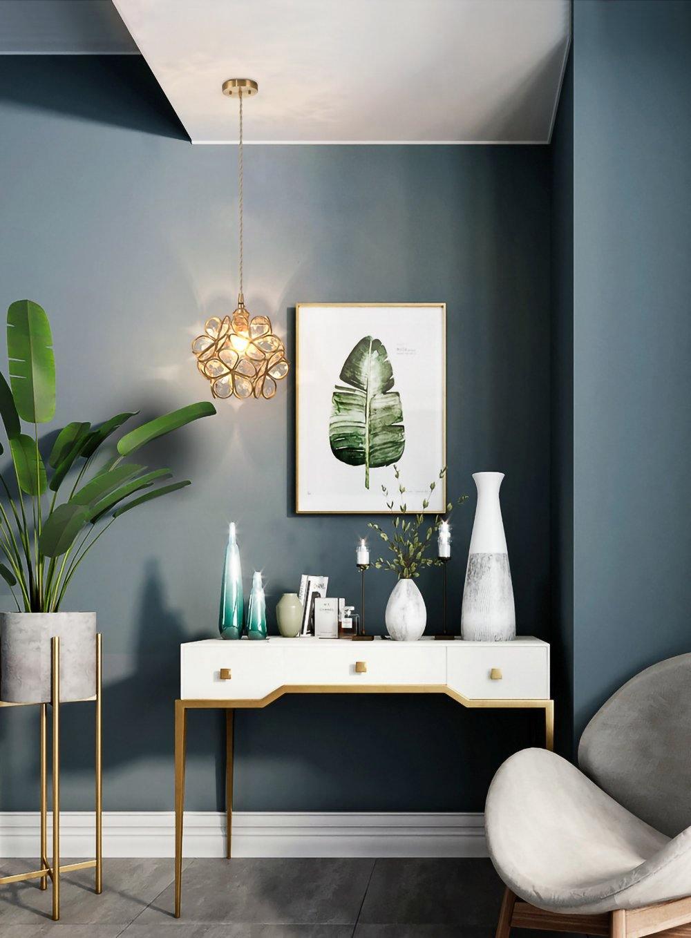 Vintage Brass Floral Glass Globe Pendant Light 1-Light