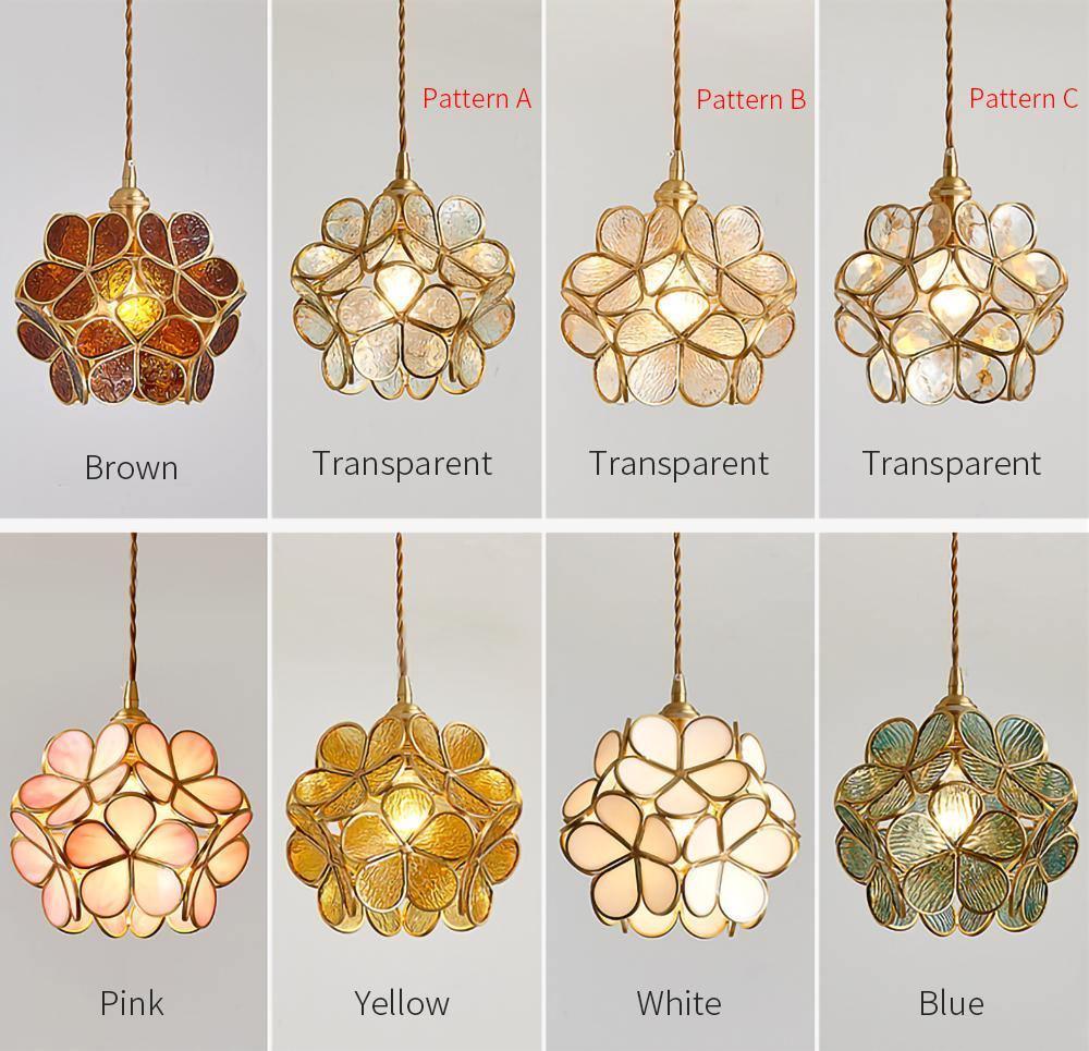 Vintage Brass Floral Glass Globe Pendant Light 1-Light
