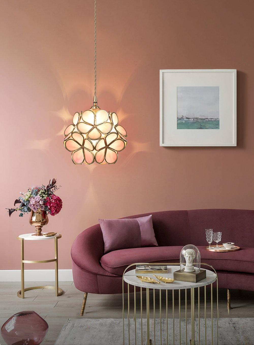 Vintage Brass Floral Glass Globe Pendant Light 1-Light