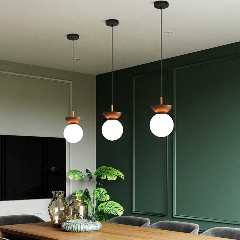 Nordic Wood Glass Globe 1-Light Ceiling Light
