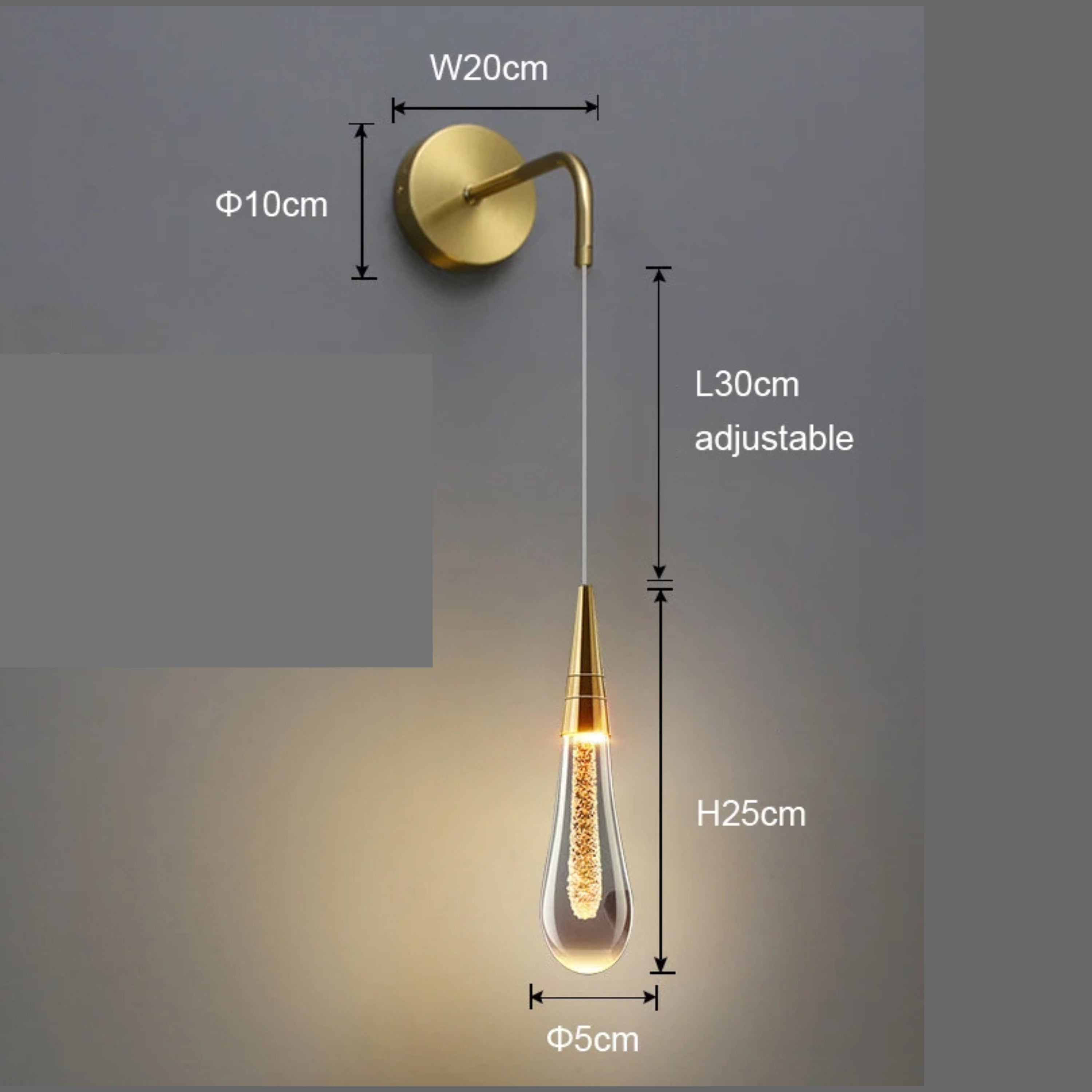 Applique da parete moderna in vetro a goccia con LED 1 luce