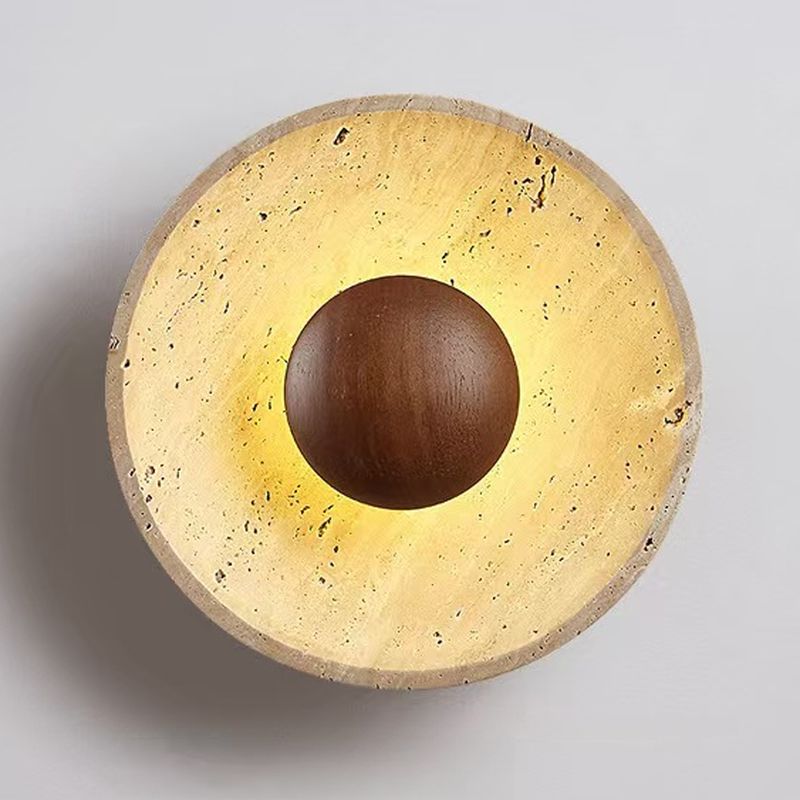 Modern Wabi Sabi Travertine Stone Round Wall Sconce LED 1-Light