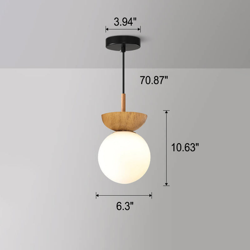 Nordic Wood Glass Globe 1-Light Ceiling Light