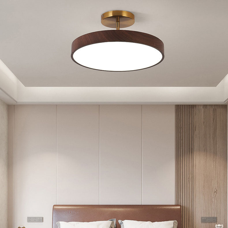Japanese Wood Round LED Semi-Flush Mount Ceiling Light