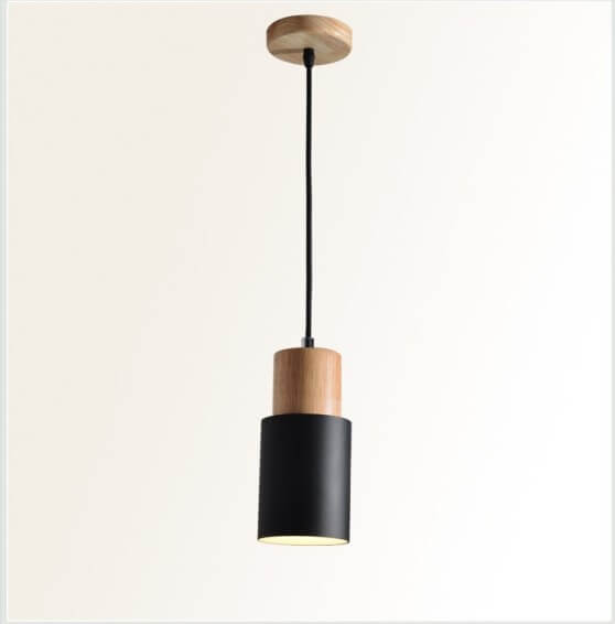 Lampada a sospensione nordica a cilindro in legno con LED a 1 luce