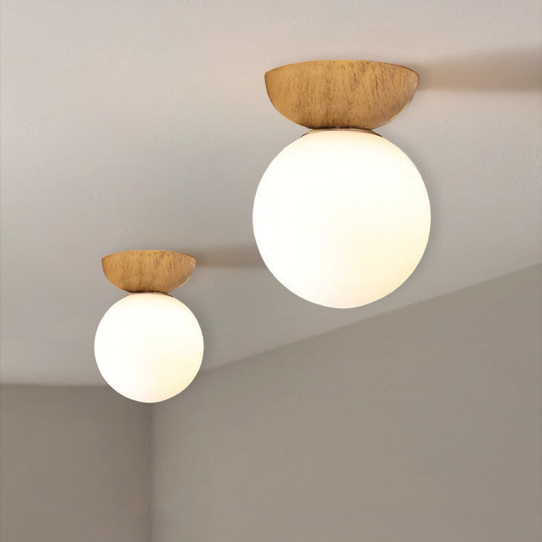 Nordic Wood Glass Globe 1-Light Ceiling Light