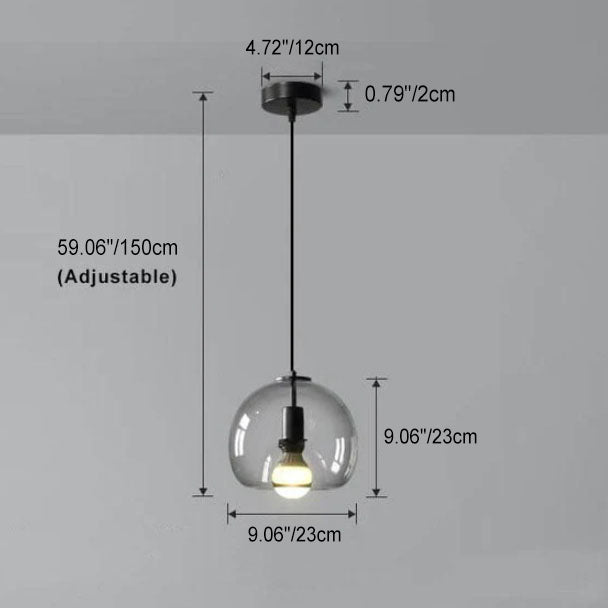 Lampada a sospensione con cupola in vetro fumé minimalista 1 luce
