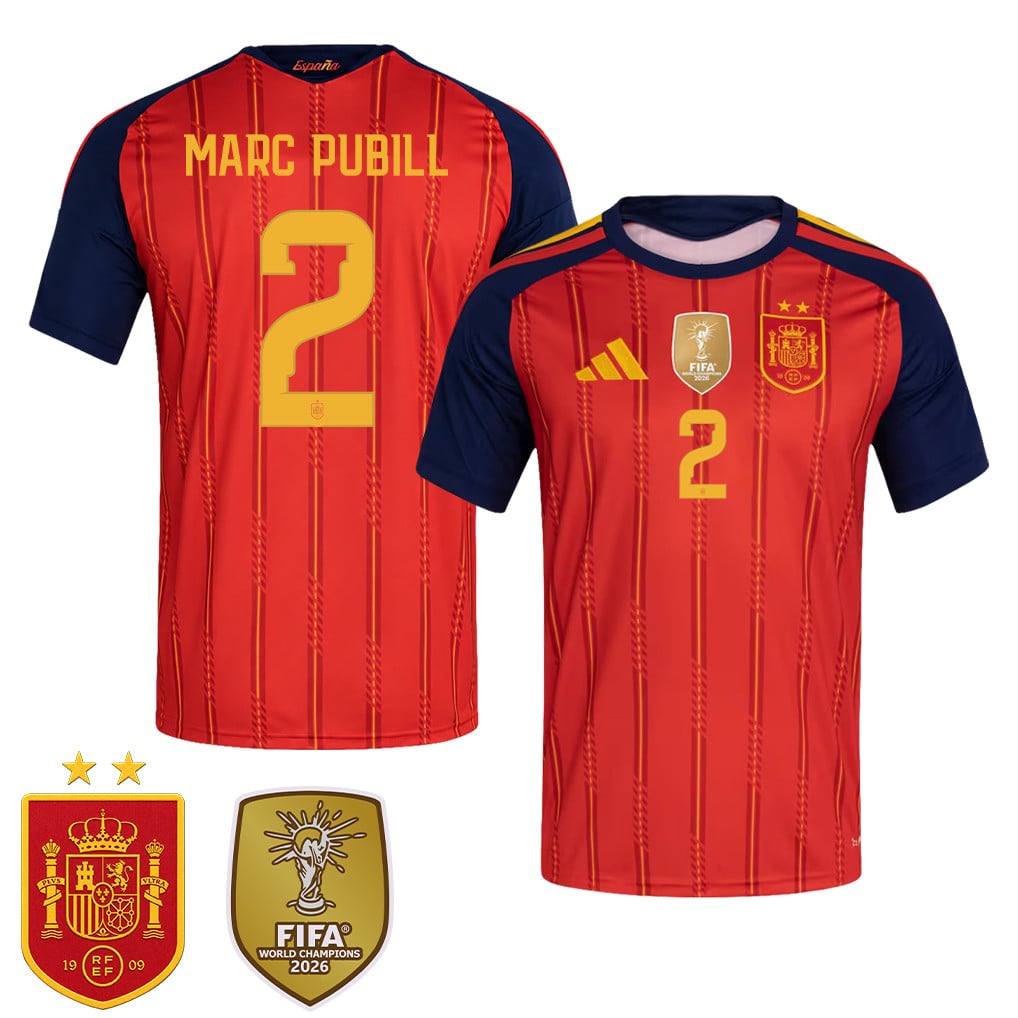 Maglia Home Uomo Spagna Campione del Mondo 2026 Due Stelle – Marc Pubill #2