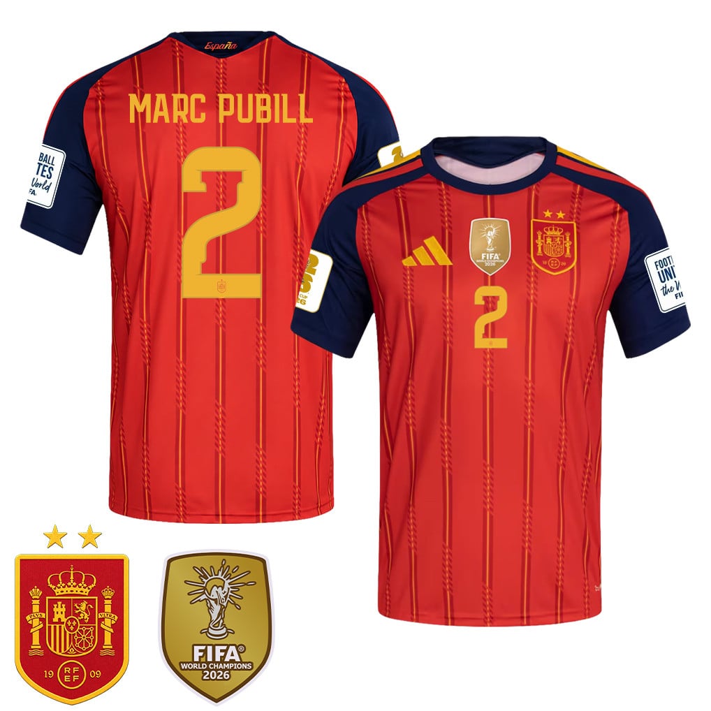 Maglia Home Uomo Spagna Campione del Mondo 2026 Due Stelle – Marc Pubill #2