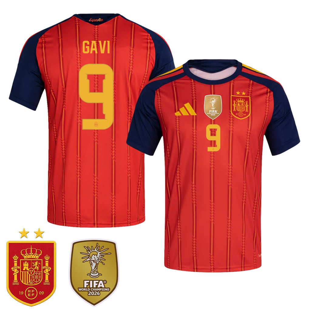Maglia Home Uomo Spagna Campione del Mondo 2026 Due Stelle – Gavi #9