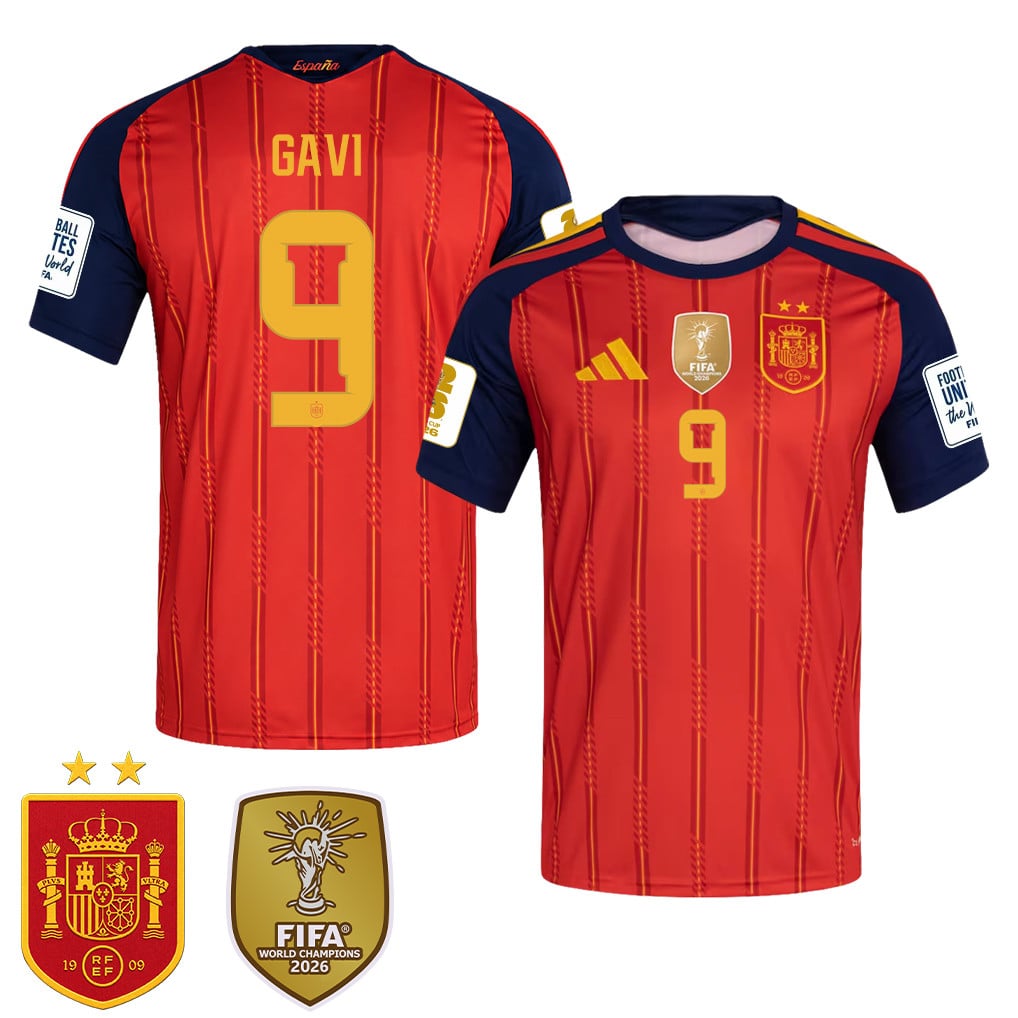 Maglia Home Uomo Spagna Campione del Mondo 2026 Due Stelle – Gavi #9