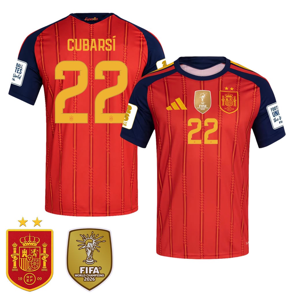Spain 2026 Two-Star World Cup Champions Men's Home Jersey – Pau Cubarsí #22