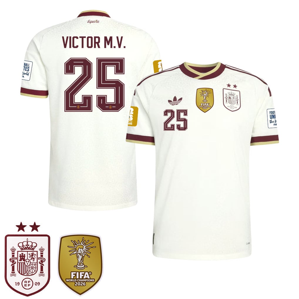 Spain 2026 Two-Star World Cup Champions Men's Away Jersey – Víctor Muñoz #25
