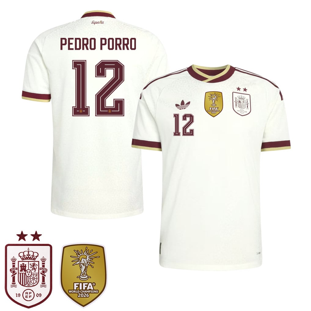 Spanje 2026 Twee-Ster Wereldkampioen Heren Uitshirt – Pedro Porro #12
